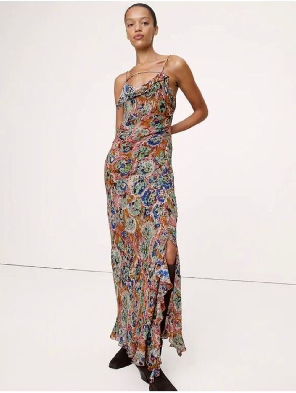 Banana Republic Georgette Cowl-Neck Maxi Dress Pink Wildflower - Picture 3 of 6